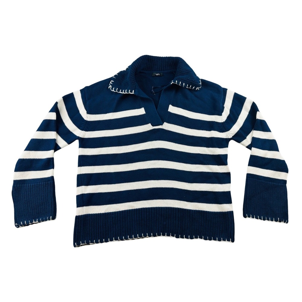 Rails Athena Polo Neck Sweater Women S Blue White Striped Boxy Fit Cotton Preppy